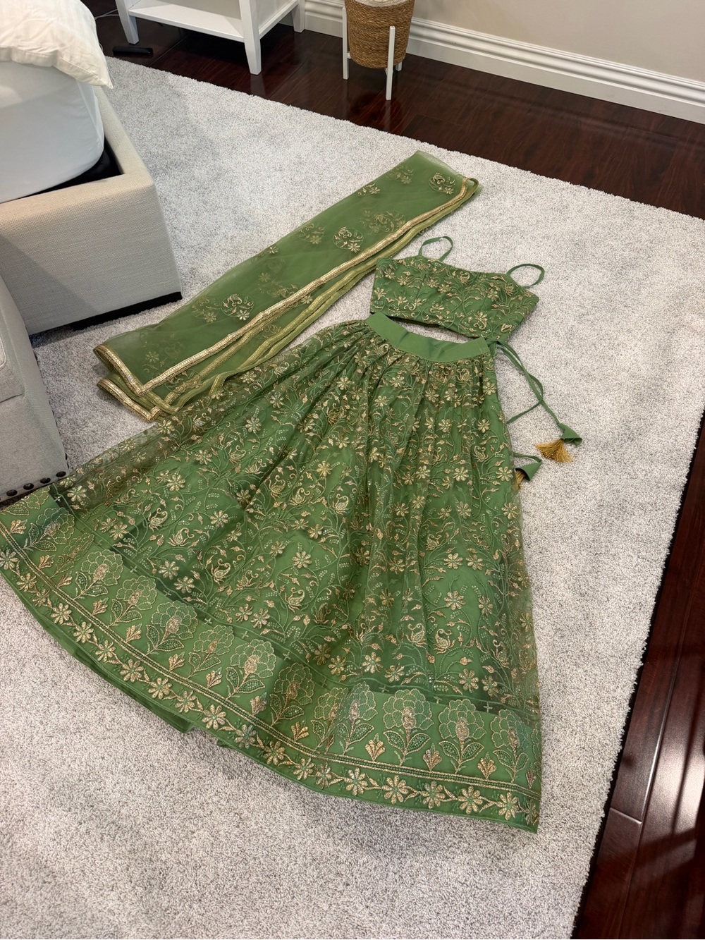 Indya LUXE Green gold embroidered lehenga choli set medium